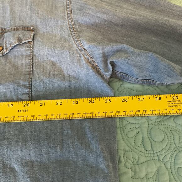 Wrangler Mens Western Rodeo Button Up Blue Indigo Denim Pearl Snap Shirt 2XL - Picture 11 of 12